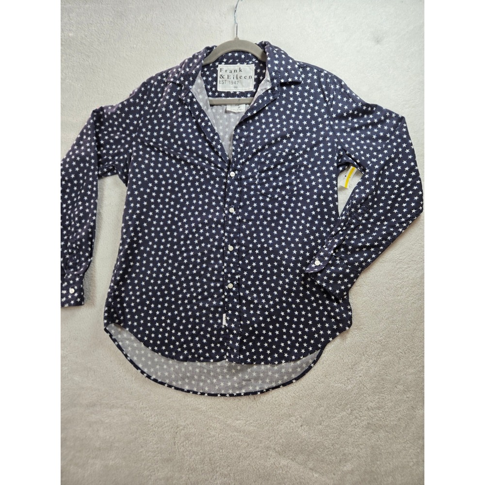 Frank & Eileen Navy Blue Star Print Eileen Cotton Button Down Shirt XXS